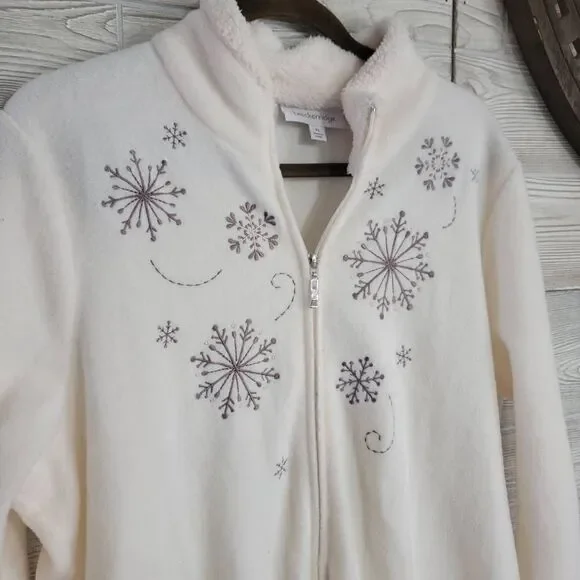 Breckenridge Cream Snowflake Fleece Full Zip Sweater Women's SZ XL Holiday NWT - Picture 5 of 5